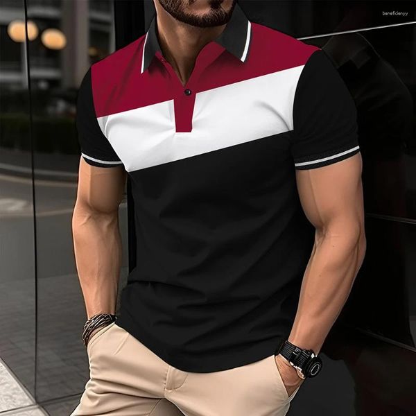 Polos da uomo Polo Shirt Color Match Summer Short Short Short for Men Business Top Top Daily Street Style Tennis