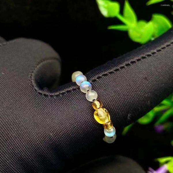 Anelli a cluster Natural Moonstone Labradorite Amber Relund Ring per uomini Donne Guarigione a mano Crystal Gemstone Stretch Fashion Jewelry