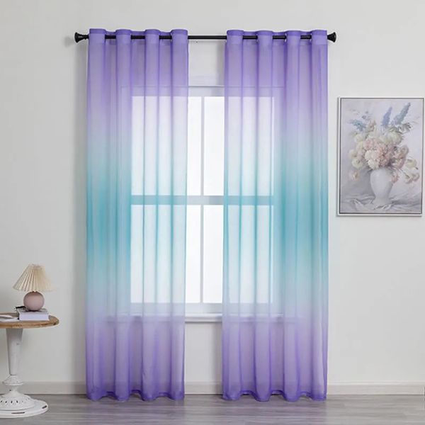 Moderne Gradient Tüll Fenster Vorhänge für Wohnzimmer 3d bunte schiere Vorhang Schlafzimmer Voile Schieber Küche Drapeldekor 240429