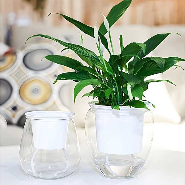 Pflanzer Töpfe transparente Blumentöpfe rund Hydrokroponik Pflanzentopf Vase Selbstabsorbent Wasser Pflanzer Home Bonsai Innenmodelle moderne Tischtischdekoration