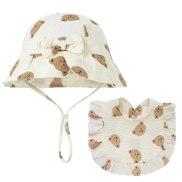 Cappelli Cappelli 2 pezzi Cappello per secchio per neonati Dolce Bow Fisherman Capo per ragazza Principessa con bavagie da babine da babine da babine da fare per bambini Panama Summer Kids Hat