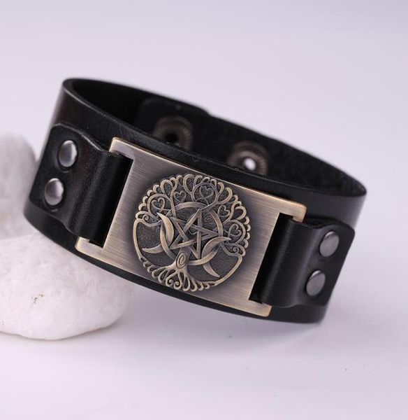 Baum des Universums Nordic Hexagram Amulett Armband Herren Designer Schmuck Schwarz und brauner echtes Lederarmbänder3453691