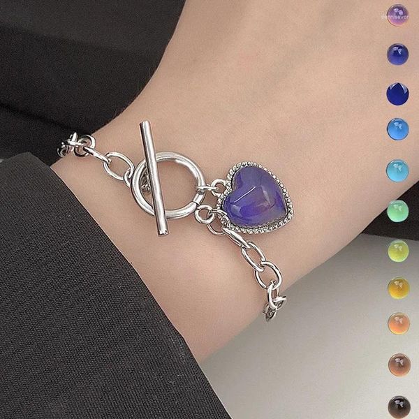 Strang INS Temperaturempfindliche Farbveränderung Liebe Anhänger Armbänder Frauen Silber ot Schnallen Armband Kreative Armreifen Mode Schmuck