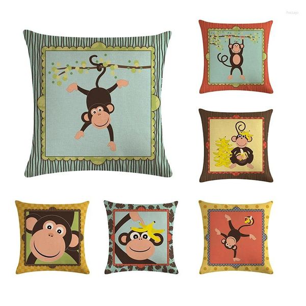 Pillow linen brophase sofá capa decorativa desenho animado Monkey Padrão quadrado 45x45cm ZY265