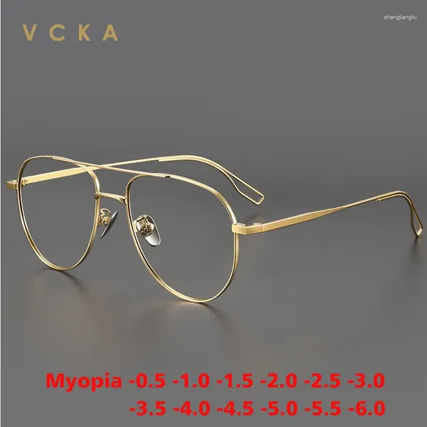 Солнцезащитные очки VCKA Vintage Titanium Myopia Glasses Rame Men Classic Ultra Light Reprect Eyeglases Женщины роскошные очки -0,50 до -6.0