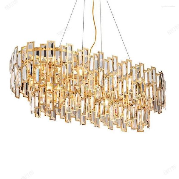 Kronleuchter Luxuslampen LED Crystal Restaurant Lampe Post Moderner Kronleuchter Rechteck kreative Persönlichkeit Esszimmer Goldenes Licht