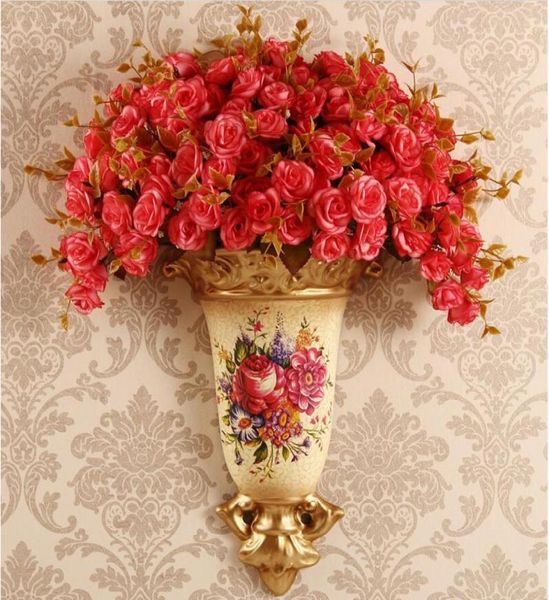 American Retro Wall Hanging Resin Vasin Wall Flower Basket Case Soggiorno Sfondo Ornament Decoration Crafts Pendert9522958