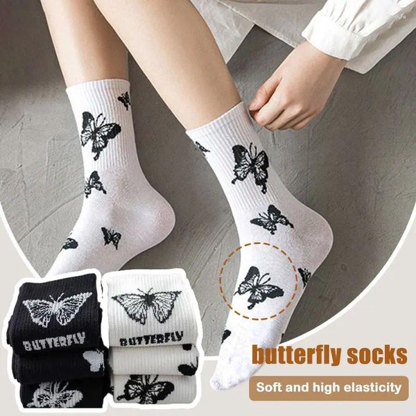 Mulheres meias japonesas fofas Butterfly Spring Autumn Feminino Retro Ins Sports Sports Red Bow Red Fashion Fashion Korean Harajuku Tube