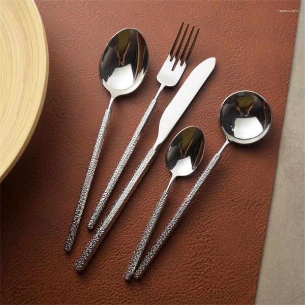 Conjuntos de utensílios de jantar 304 Aço inoxidável Frency Steak Knife Fork and Spoon High-C-Color Hexagonal Handle no estilo ocidental Sopa de espelho de mesa