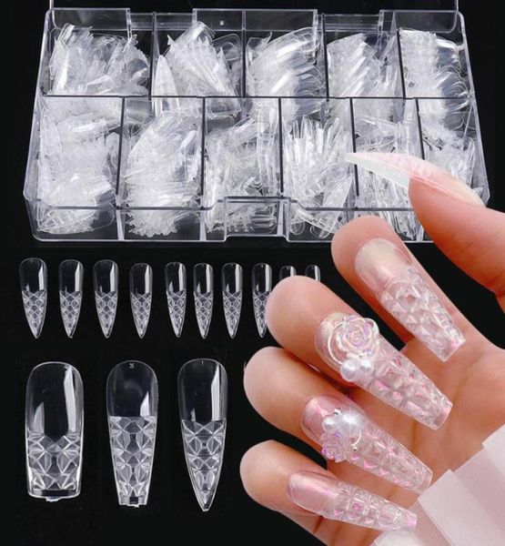 False unhas 500pcsset Fake Long Coffin Glaze acrílico Clear Reusable Press