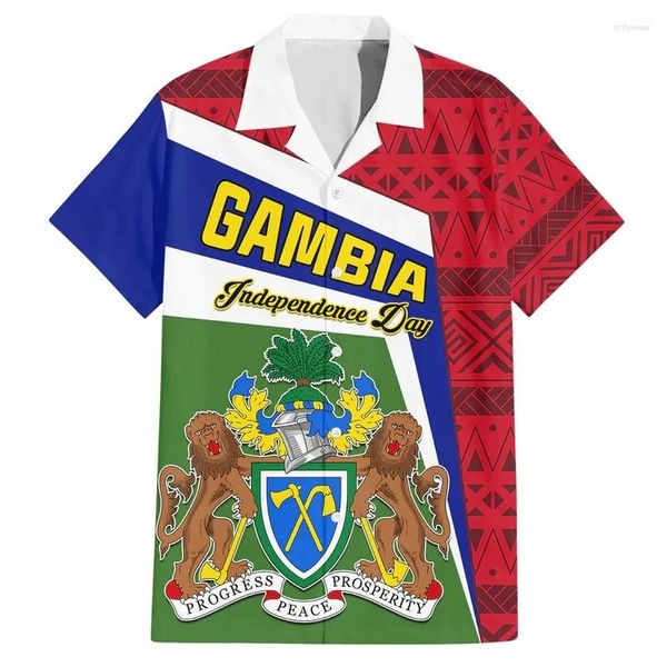 Camicie casual da uomo Africa Gambia Mappa bandiera 3d Stampa 3d per uomini Emblema nazionale Emblema spiaggia Paintoni patriottici Cuccioli maschi