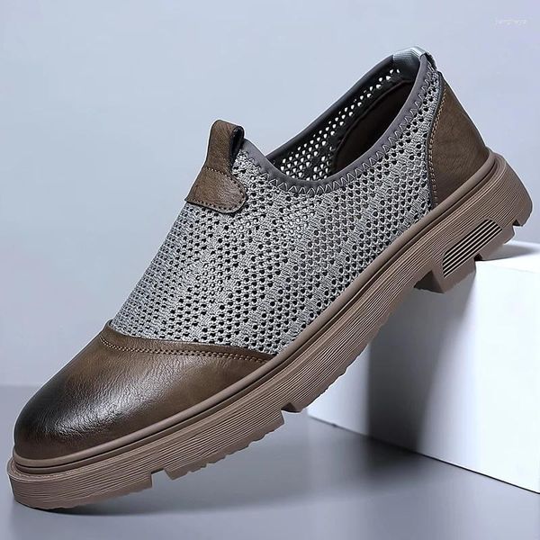 Scarpe casual estate in maglia maschio da passeggio traspirante uomo nero grigio slittamento per uomo in gomma suola scarpa di moda giovanile