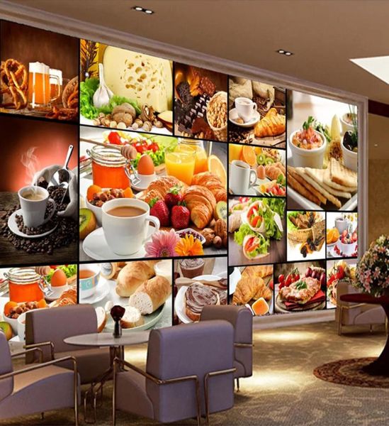 Dropship Custom Mural Tapete European Style Brot Back Milk Tee Dessert Shop Cafe Hintergrund Dekor Poster PO Wallpaper für W2952550