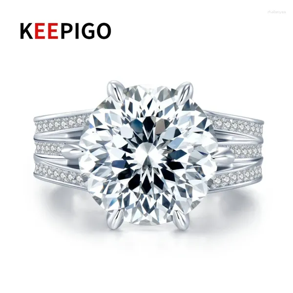 Ringos de cluster Keepigo Luxury S925 Prata esterlina dentro de 10ct Alto carbono jóias de diamante feminino anel Fine Ra099