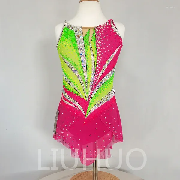 Стадия Wear Liuhuo Rhythmic Gymnastics Lotard Yellow Pink Compettive Compettive