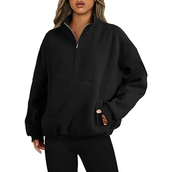 Damen Hoodies süße Tunika Herbst und Winter Casual Reißverschlusspocket Pullover Stehkragen Langarm Pullover Frau Yoga Tops