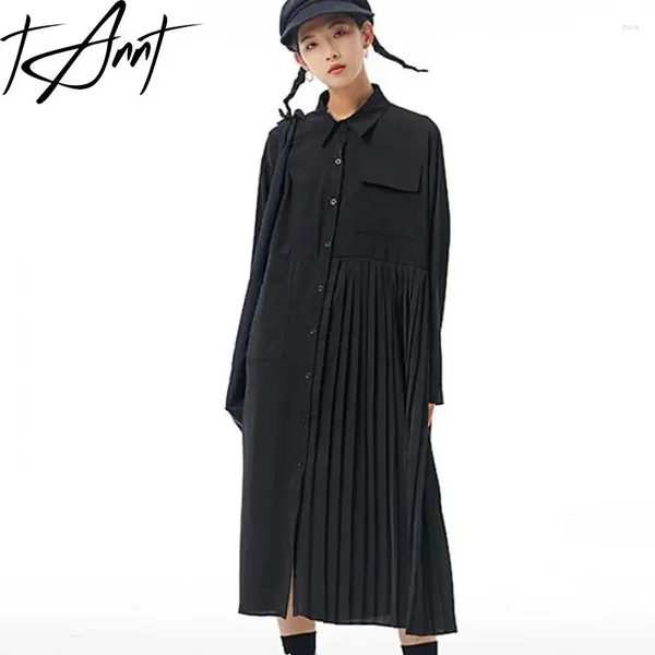 Повседневные платья Tannt Женщины одеваются нерегулярные черные рубашки с длинными рукавами асимметрия свободная досуга 2024