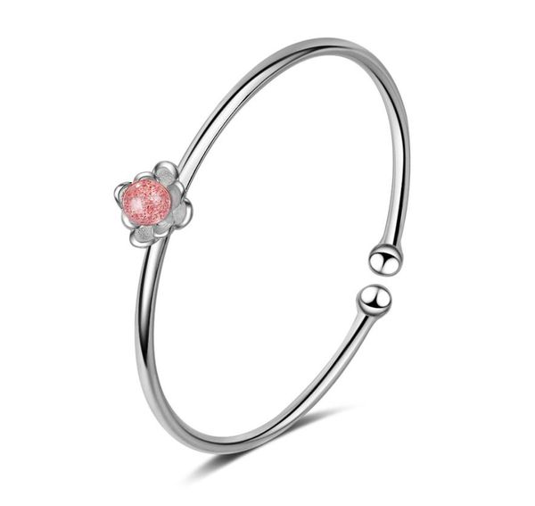 Cr169 Lotus Bracelet Feminino Estilo coreano Feminino Doce rosa Pêssego Blossom Strawberry Crystal Bracelets Flor Moonstone Jóias de mão