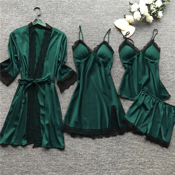 Sleepwear Silk Women Women Nightdress Lace Dress Press Pajamas устанавливает атласное нижнее белье для женщин Полное покрытие неглиф.