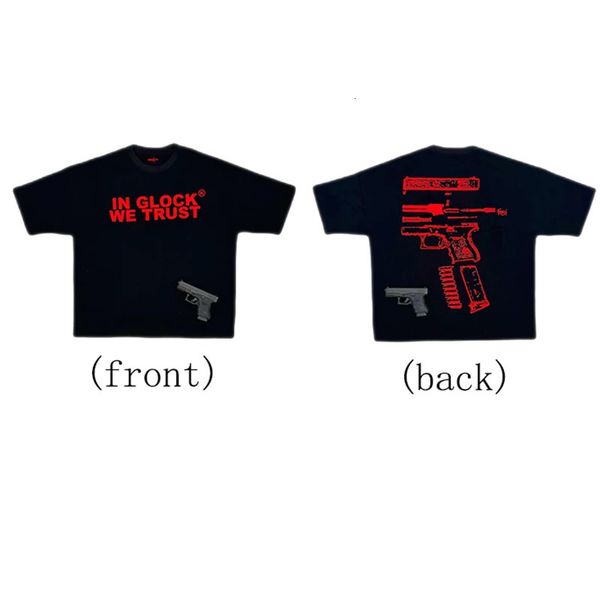 Y2k camiseta mens harajuku hip hop glock Nós confiamos na impressão gráfica redondo pescoço de algodão grande camiseta gótica de manga curta 240423