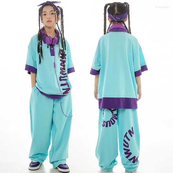 Abbigliamento da palco per bambini Abiti da ballo hip hop hip hop sciolti maniche corte blu pantaloni boys sport girls abbigliamento bl12948
