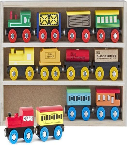 Деревянный набор поездов 12 шт. Магнитный набор поездов поезда включает в себя 3 двигателя игрушечных поездов для детей для мальчиков и девочек C3634107 C3634107