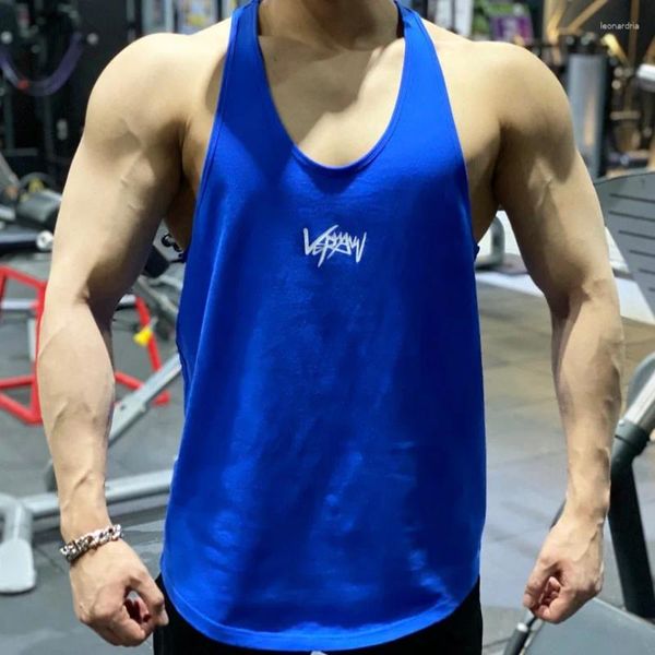 Tanques masculinos de tampo 2024 Sports Sports Vest Muscle Treination Training Training Treination T-shirt Trendy Loose Fitness Shirt