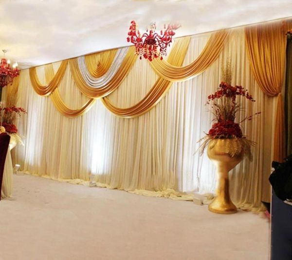 Decoração de festa Tanmeluo 3x6m Casado de luxo Corte de cortina branca Drapery Gold e lantejoulas de lantejoulas PLEATED EVENTO DE8700435