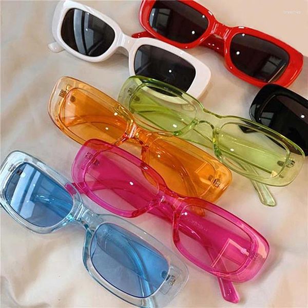 Солнцезащитные очки модны мужчины, женщины, маленький прямоугольный цвет конфеты, солнцезащитные бокалы