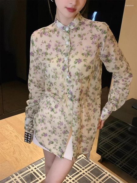 Женские блузки весна романтический цветочный принцип с длинной рубашкой хлопковой шелковой смеситель