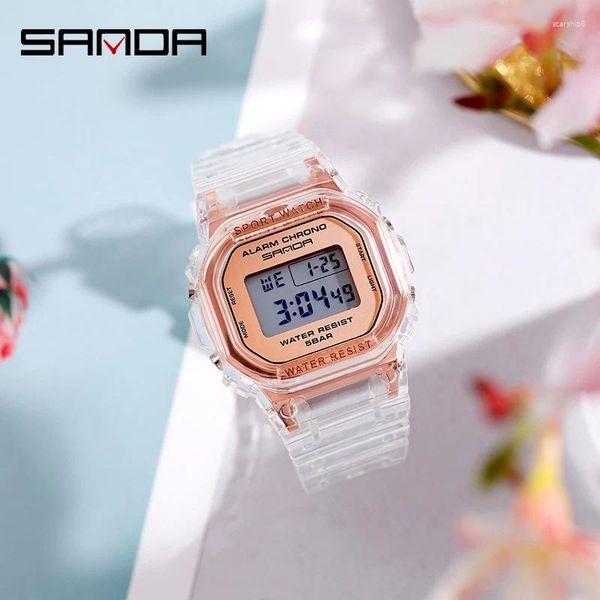 Relógios de pulso Sanda 2009 2024 Moda Sport Women Transparent Strap Led Relógio Digital Ladies Watch Electronic Watch Relogio feminino