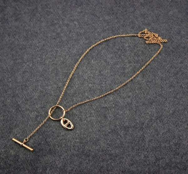 Nariz de porco Colar oco Hollow Women Sweater Chain 14K colares longos dourados Charmms Jewelry7135216