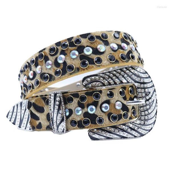 Cinture pelliccia leopardo punk uomini donne unisex cintura di strass occidentale in pelle scintillata