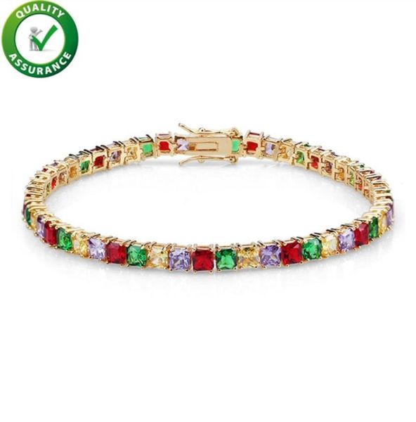 Braccialetti maschile Diamond Tennis Bracciale da uomo Hip Hop Hop Gioielli Micro Flaspulla in scatola pavimentata CZ Out CZ Link Catene Gold Silver Desig2530974