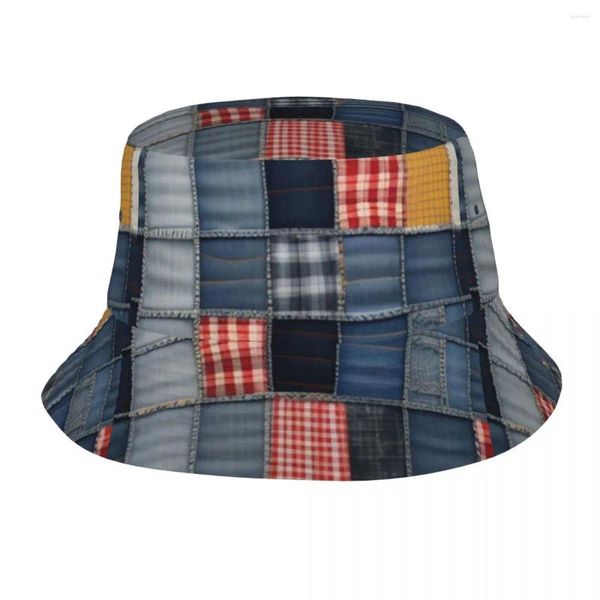 Beret Plaid Eimer Hut Jean Jean Outdoor Fischermütze für Unisex Funny Fishing Visor Hüte Weiche Falten benutzerdefinierte DIY -Kappe