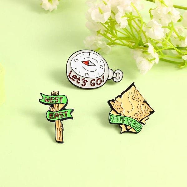 Broches Creative Field Adventure Map Map Retro Direction Indicador Combinação de liga Broche Broche Fashion Wild Mackpack Badge Acessórios