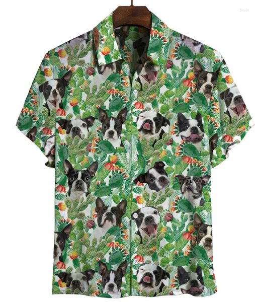 Camisas casuais masculinas camisa masculina Parrot 3D Impresso a moda Hawaiian Dog Padrão de vocação de mangas curtas colar