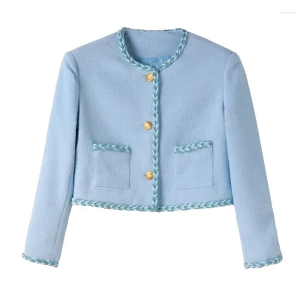 Jackets femininos Blue Tweed Jacket Spring/Autumn Elegant Tecla Small Fragrance Top