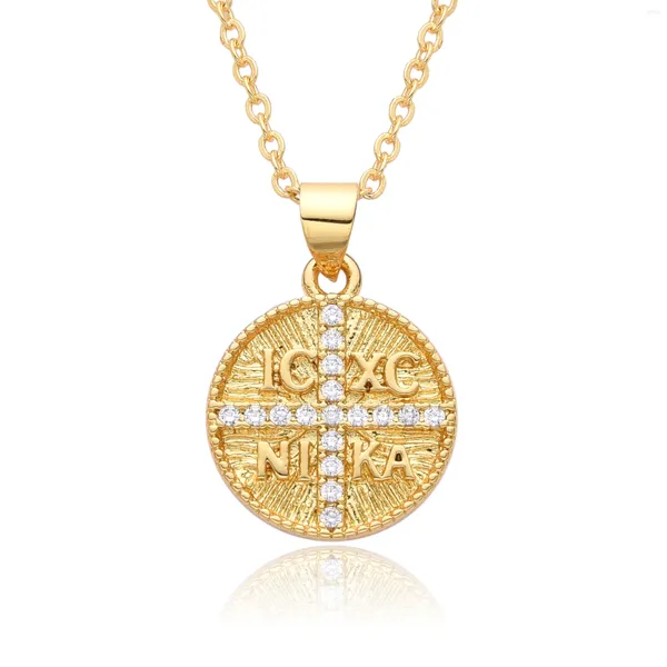 Collane a ciondolo colore oro color St.Helen Costantino ICXC Nika Cross Charms Cubbico Zirconia Byzantino Medallion Neckerie Gioielli Fai fai da te