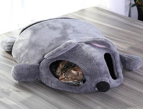 Sevimli kedi yumuşak mağara yatak komik fareler şekil yavru kedi evi ile iki oyun top oyuncak sıcak yuva evcil kedi uyuyan mat lj2012251605715