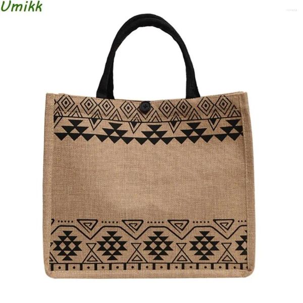 Totes fêmea de moda casual de ombro de grande capacidade Bolsa quadrada padrão de linho de linho de linho de praia