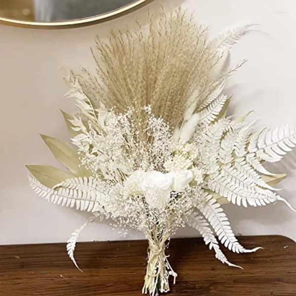 Flores decorativas Hydrangea preservadas Boho Wedding Holding Bouquets para Pampas de noiva Pampas Grass dama de honra Decoração de casa