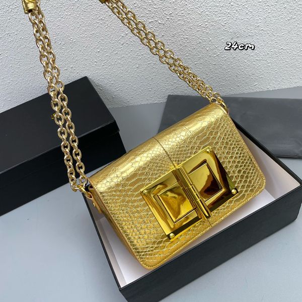 Golden Designer Handtasche TF Bag Kette Einkaufstasche Oberseite der Linie Schlangenmuster TF Handtasche Flip Kette Frauen Crossbody Bag Körperbeutel Vollleder Frauen Umhängetasche