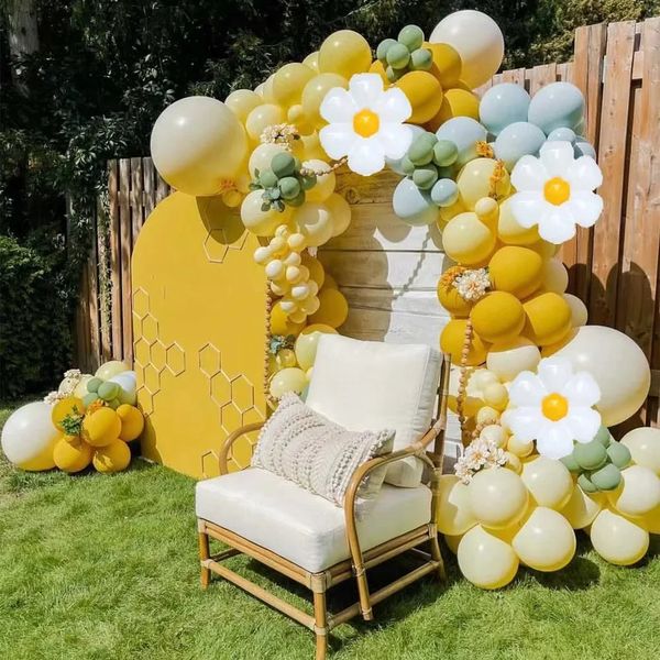 119pcs Helium Balloon Arch Kit Yellow Daisy Flower Party Decorations Birthday Baby Shower 240427