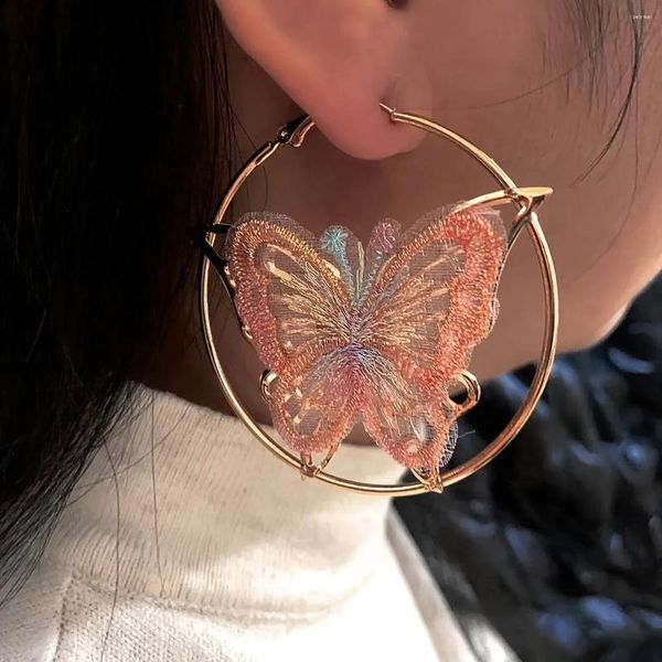 Hoop Ohrringe Schmetterling Spitze runder Ringohrschmuck Boho süßer Stil großer Kreis für Frauen