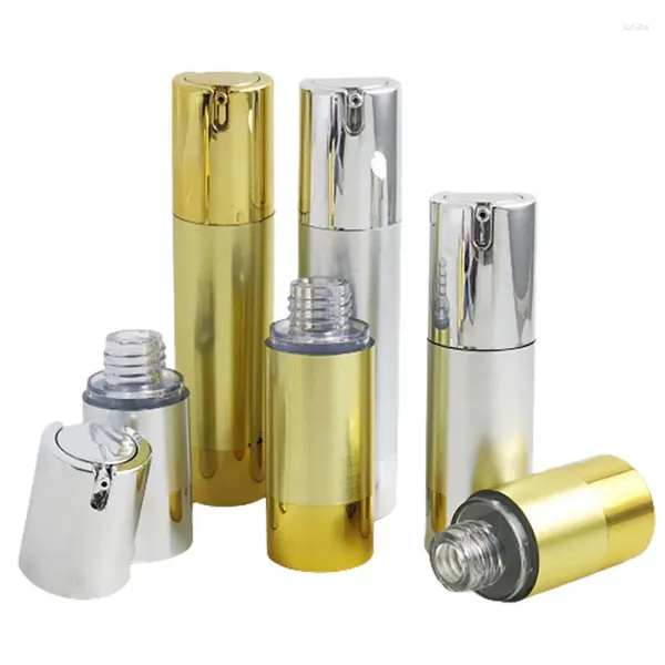 Bottiglie di stoccaggio 15 ml 30 ml 50 ml Gold Alluminio Pompa a lozione per aria Bottiglia da 1 oz confezione da contenitore argento