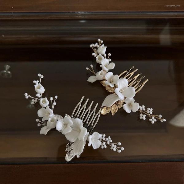 Clipes de cabelo clipe de pino de pente de pente de cor prata dourado para noivas Bridemaids Hairpins de porcelana Flores de cabelo Acessórios de casamento jóias de noiva