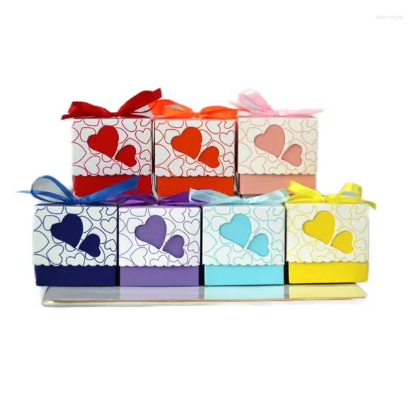 Wrap regalo 10/20/50pcs Double Love Heart Candy Boxes Wedding Regali Borse da imballaggio con compleanno a nastro