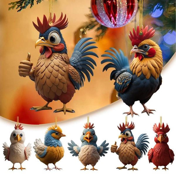 Dekorative Figuren Animal Chicken Rooster Serie Baum Anhänger Acryl Ornament Room Innenzubehör Wanddekoration für Hausgarten