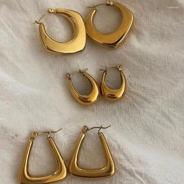 Hoop -Ohrringe 2024 Trendy Turnish Free 18k Gold plattiert hohl oval quadratisch geometrisch kräfelkarous stahl für Frauen